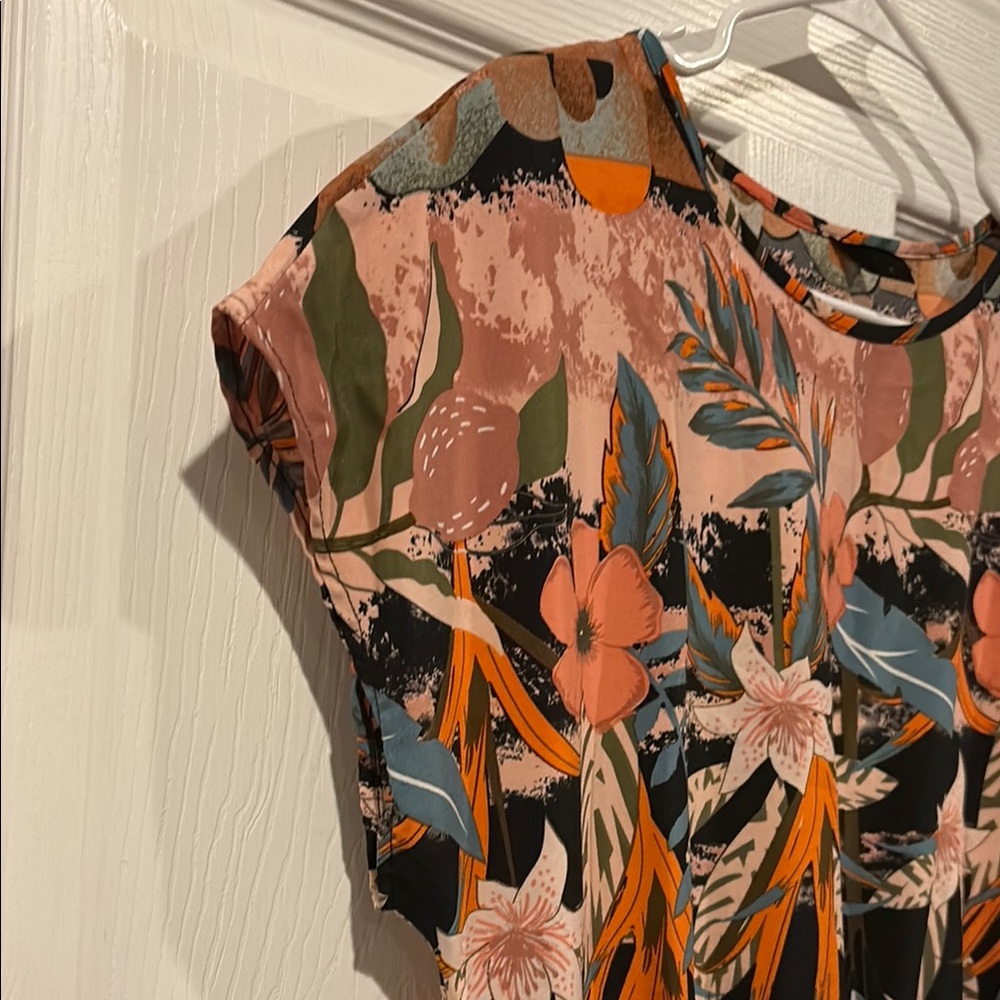 NWOT Floral Black and Orange elastic waist Women's Dress - Picture 5 of 13